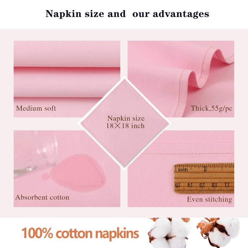 KOFFOTA Blush Pink Cloth Napkinsï¼ŒCotton Napkins Set of 6, Valentine Dinner Napkinsï¼ŒTable Decorations, Soft Comfortable and Reusable 18 x 18 Inch(Pink) - Image 2